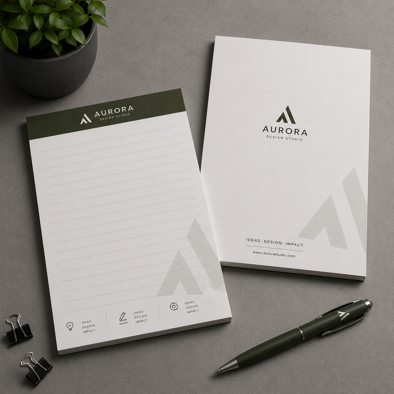 Custom printed notepads with company branding for office meetings, reception desks and corporate gifting