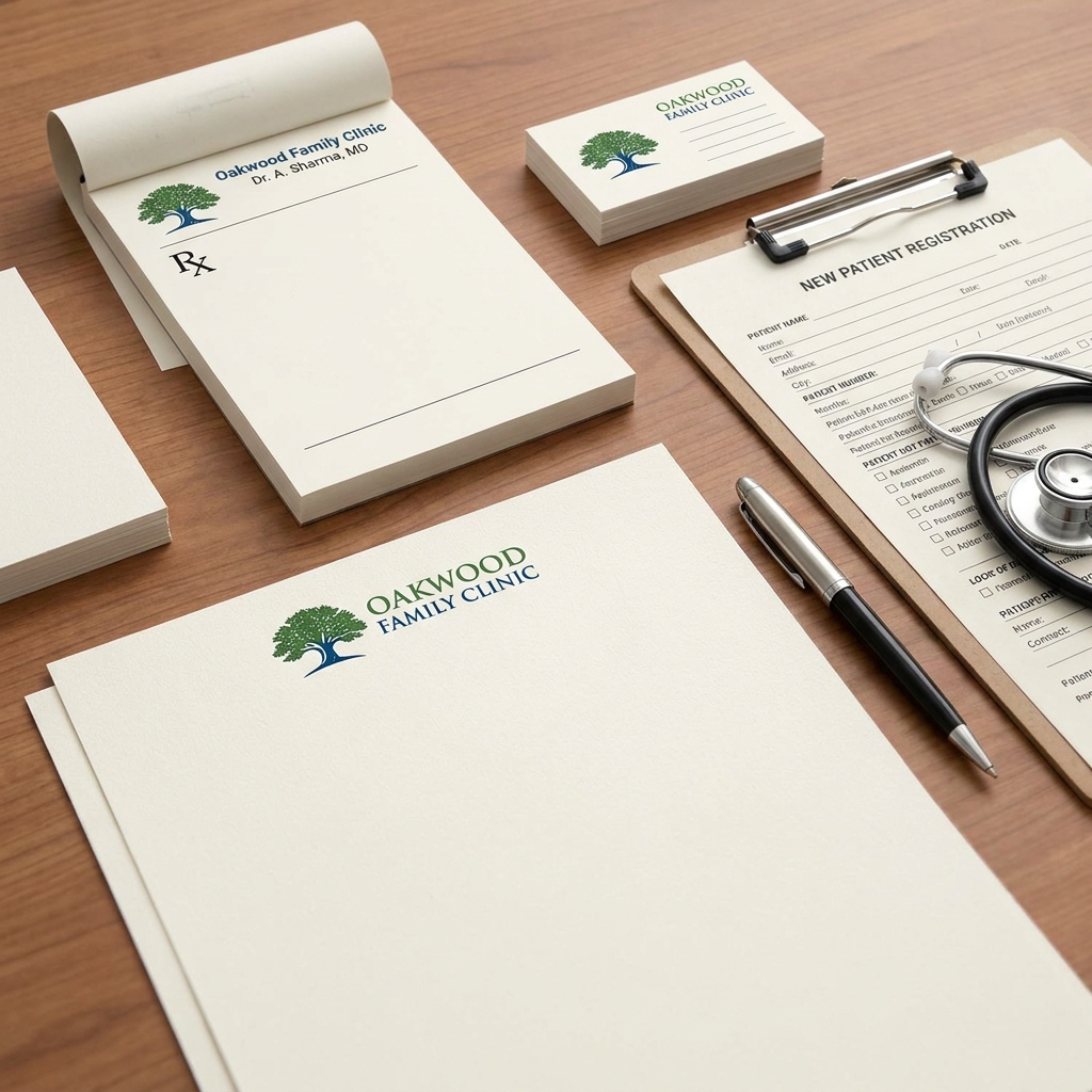 Custom prescription pads, patient registration forms and branded letterheads for clinics