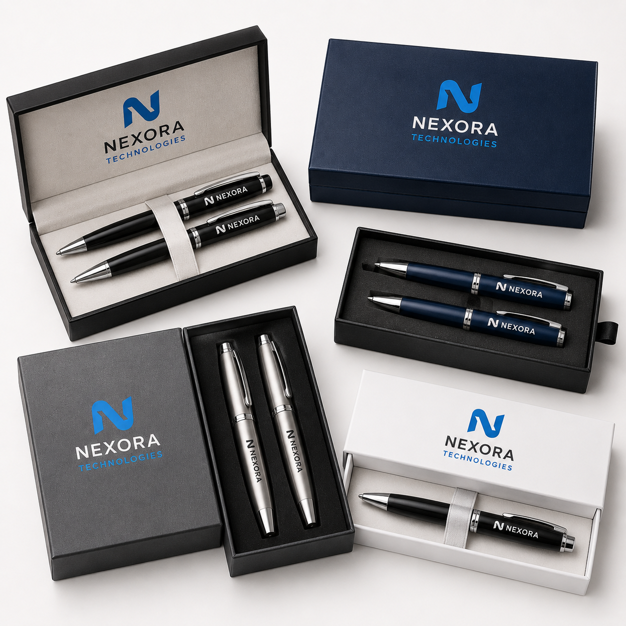 Branded premium pen sets in custom gift boxes ideal for corporate gifting and executive presents