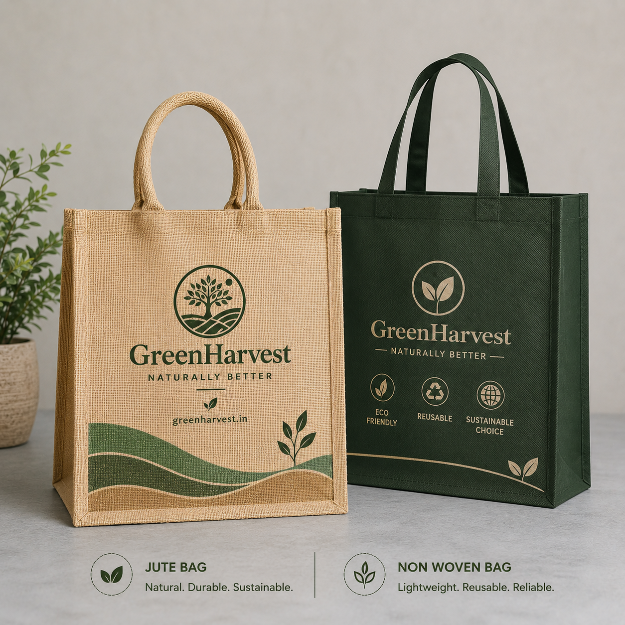 Custom printed tote bags, jute bags and laptop bags with full-colour company logo branding