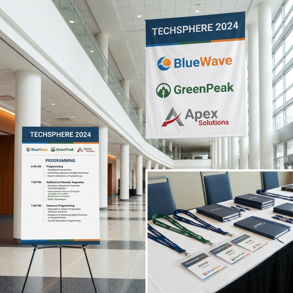 Sponsor branding materials with logo placement on banners, standees and event collateral