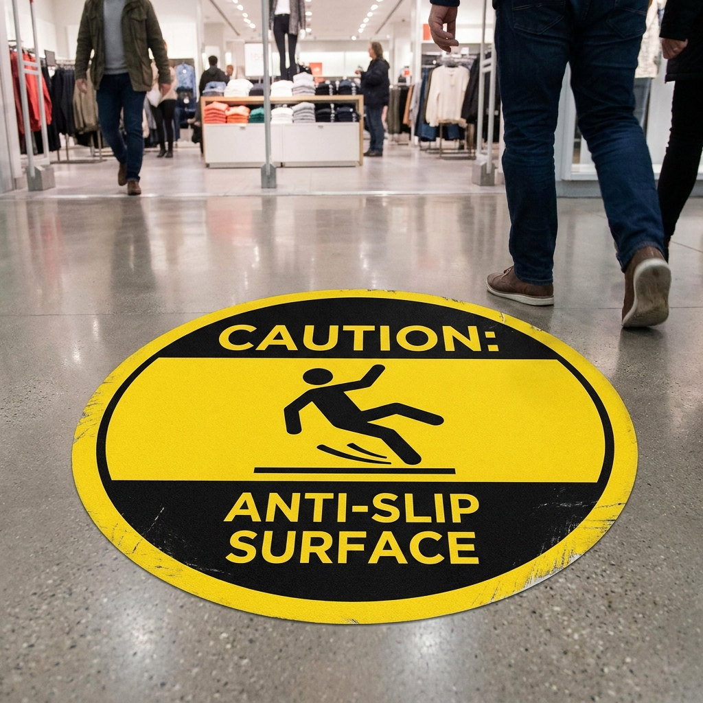 Durable anti-slip floor decals and stickers for events, retail stores and safety zone marking