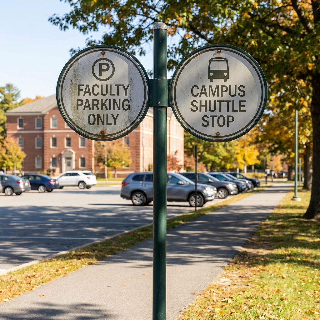 Single and double-sided pole-mounted lollipop signs for parking areas, campuses and roadside branding